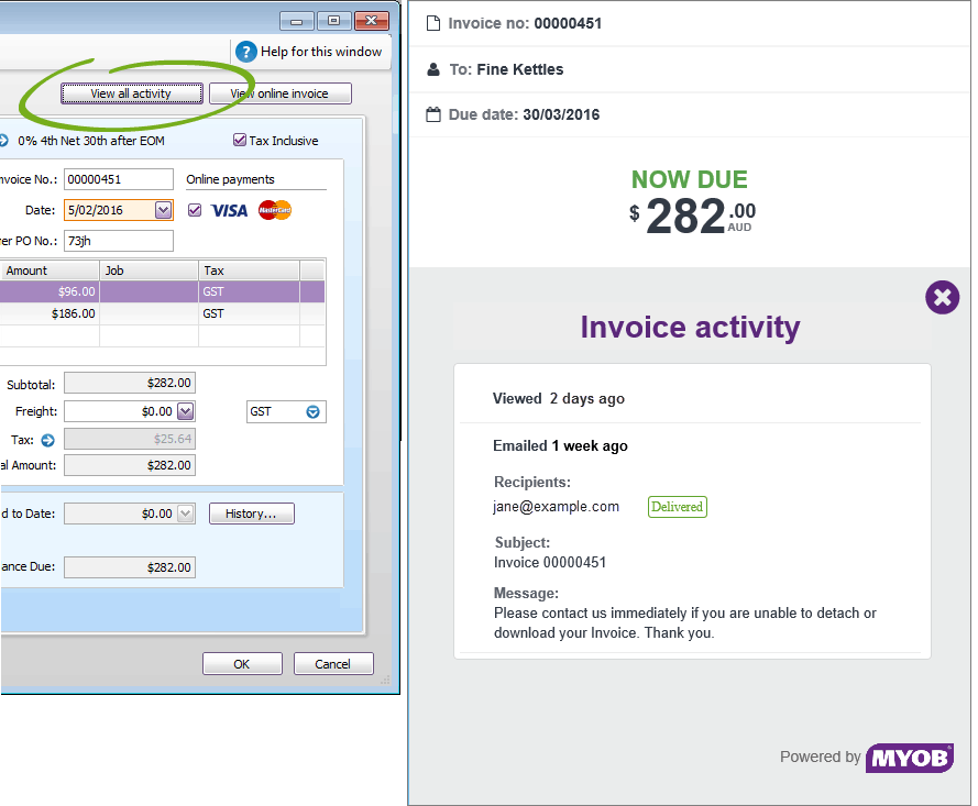 MYOB - example of online payment services